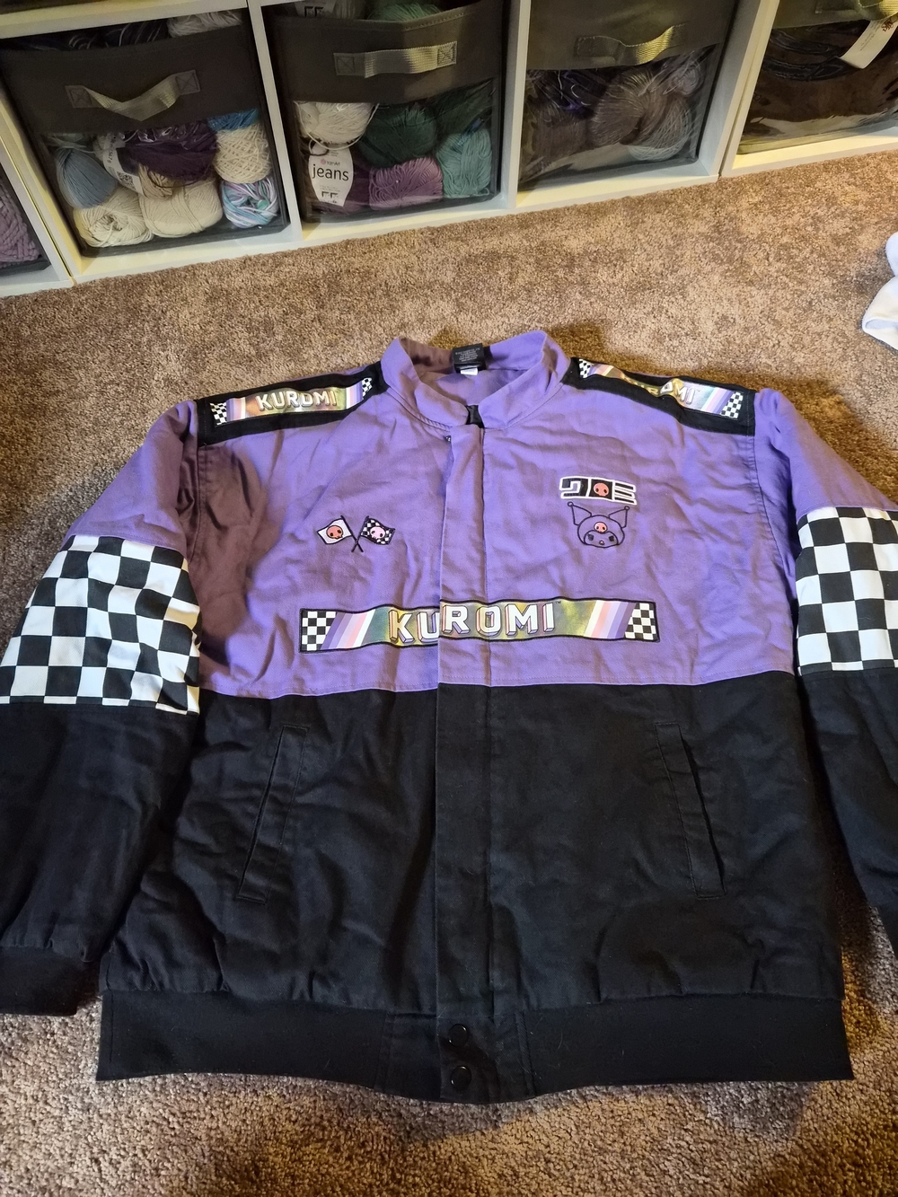 Kuromi Purple and Black Checkerboard Bomber Jacket